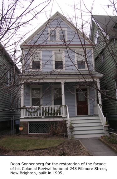 Dean Sonnenberg for the restoration of the facade of his Colonial Revival home at 248 Fillmore Street, New Brighton, built in 1905.