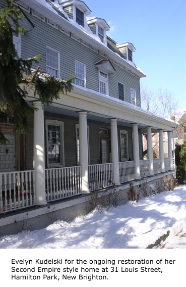 Evelyn Kudelski for the ongoing restoration of her Second Empire style home at 31 Louis Street, Hamilton Park, New Brighton.
